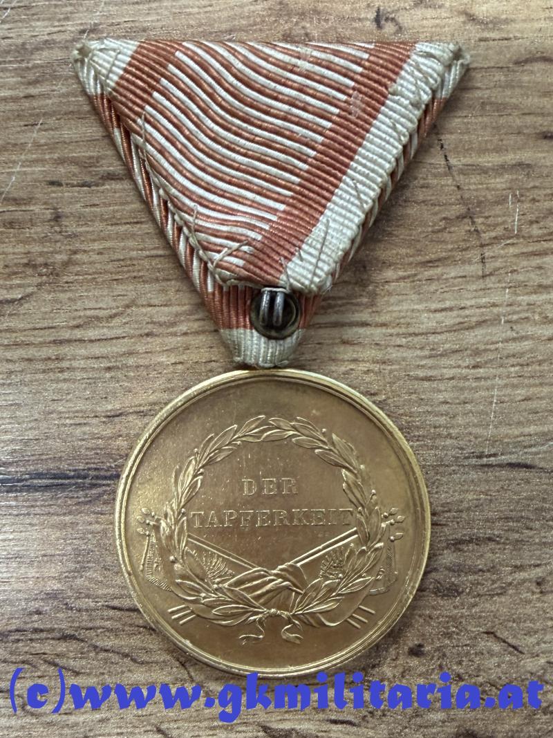 k.u.k. Goldene Tapferkeitsmedaille 4. Modell Kaiser Franz Joseph I. 3. Typ 1866-1917!! Bronze vergoldet!!