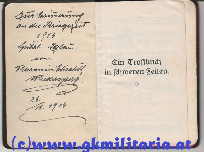 k.u.k. Österreichisches Kriegsgebetbüchlein - Widmung Baronin Elisabeth v. Riedersperg 1914 !!
