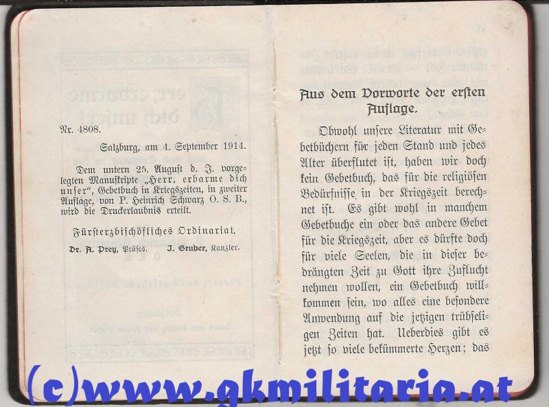 k.u.k. Österreichisches Kriegsgebetbüchlein - Widmung Baronin Elisabeth v. Riedersperg 1914 !!