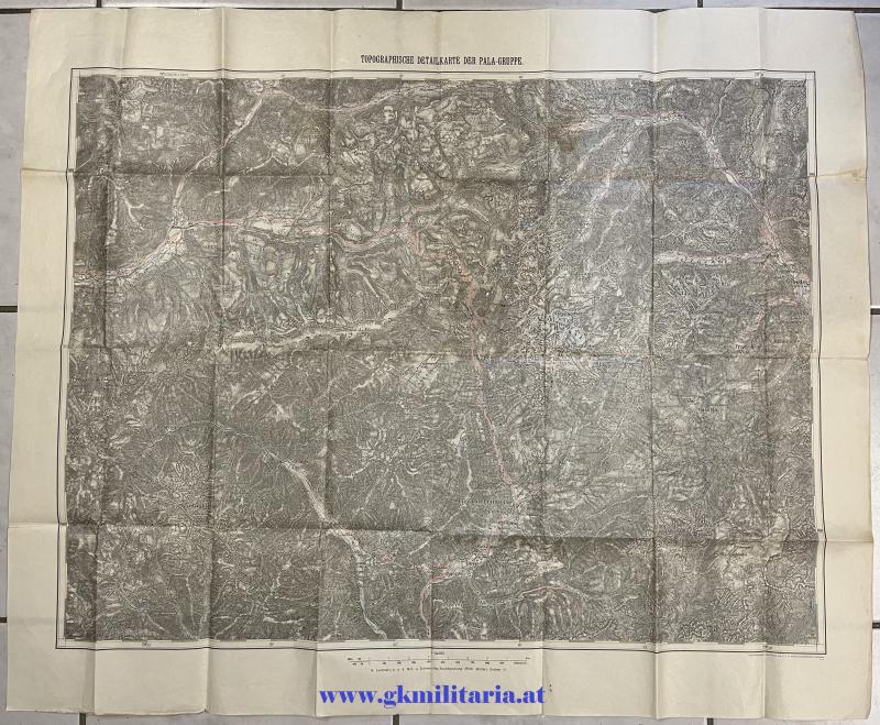 k.u.k. Miltärgeographische Karte Topograhische Detailkarte Pala-Gruppe Südfront! Zugsführer Grünzweig k.u.k. Sperrre Moena Fleimstal!