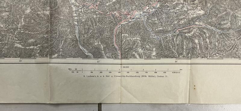 k.u.k. Miltärgeographische Karte Topograhische Detailkarte Pala-Gruppe Südfront! Zugsführer Grünzweig k.u.k. Sperrre Moena Fleimstal!