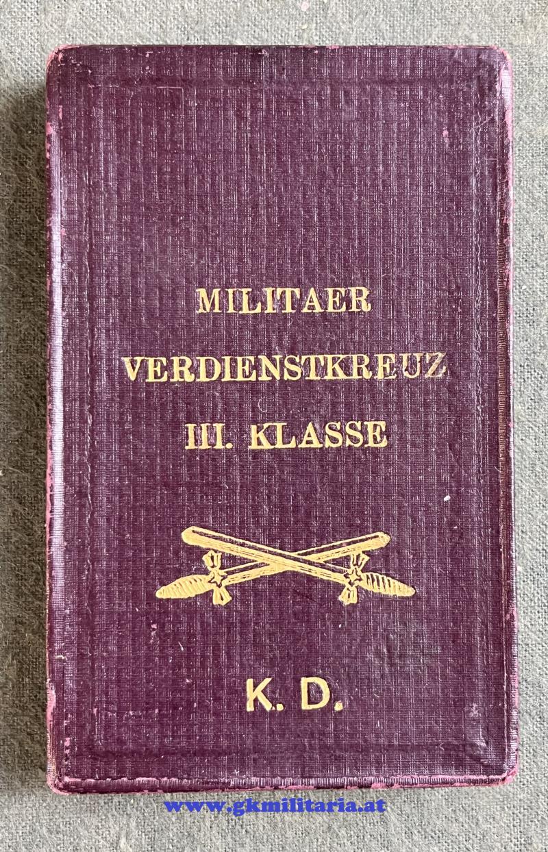 k.u.k. Militärverdienstkreuz III. Klasse KD mit Schwertern im Karton-Etui - Mayer, Wien - Selten!