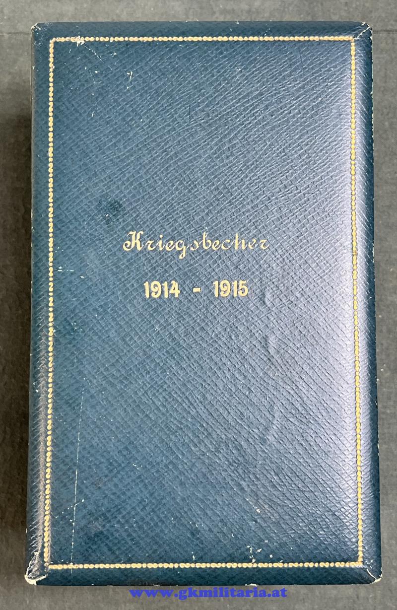 k.u.k. großer Kriegsbecher 1914/15 im Original-Etui - Variante mit Widmung Weihnachten 1915!