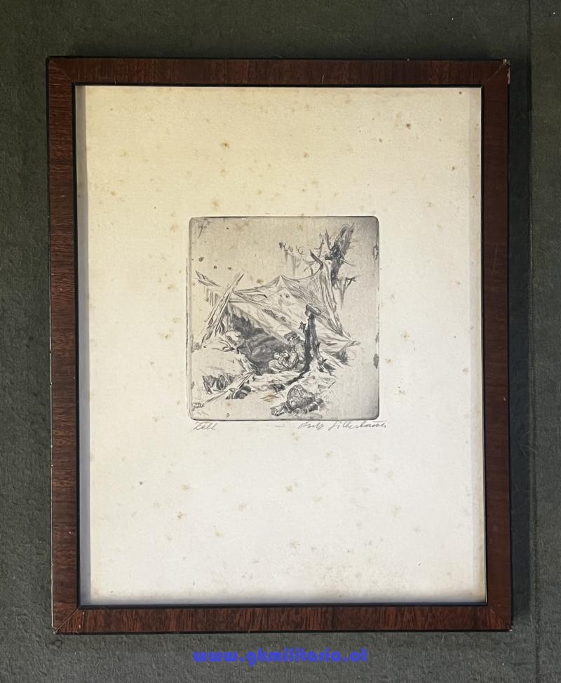 Ansichtskartenentwurf Radierung Fritz Silberbauer