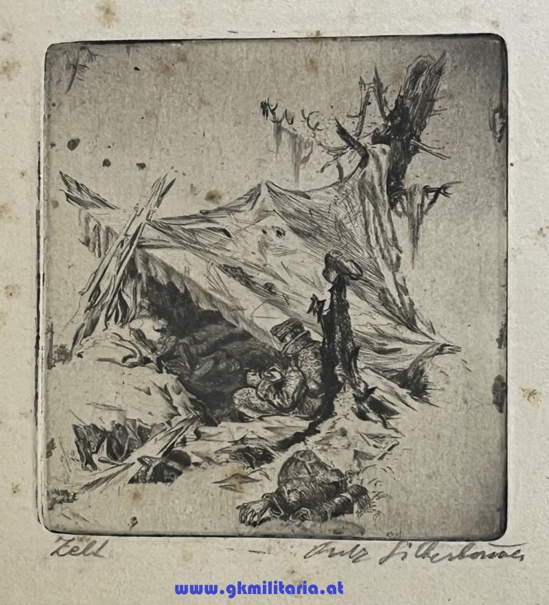 Ansichtskartenentwurf Radierung Fritz Silberbauer