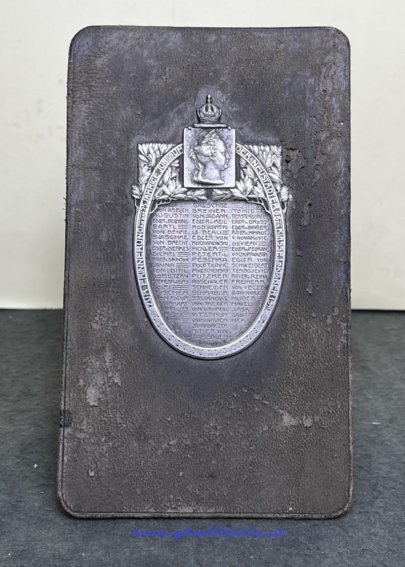 Erinnerungsplakette 25 jähriges Jubiläum der 86er Klasse 1911 der k.u.k. Theresianischen Militärakademie zu Wiener Neustadt - Gurschner, Wien - Sehr Selten!