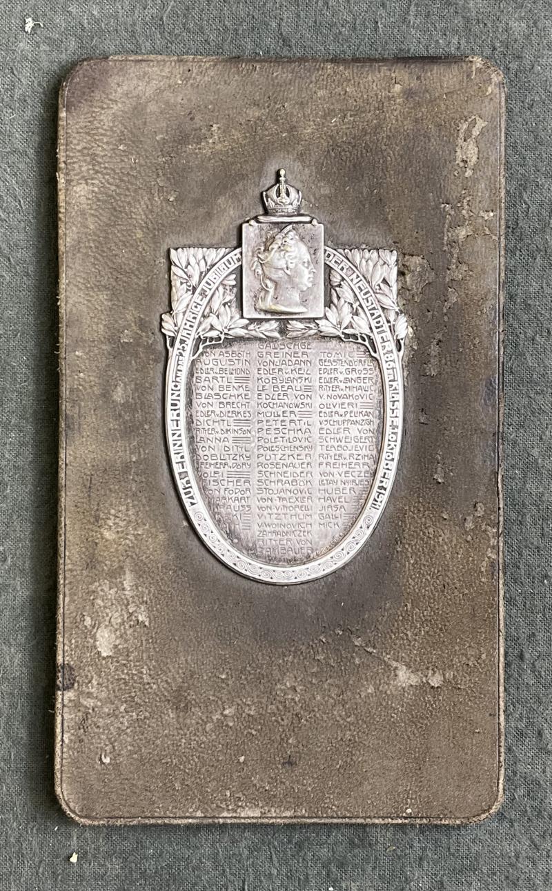 Erinnerungsplakette 25 jähriges Jubiläum der 86er Klasse 1911 der k.u.k. Theresianischen Militärakademie zu Wiener Neustadt - Gurschner, Wien - Sehr Selten!