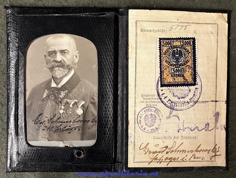 Ausweis k.u.k. Hofjäger Eduard Schmerkowsky!