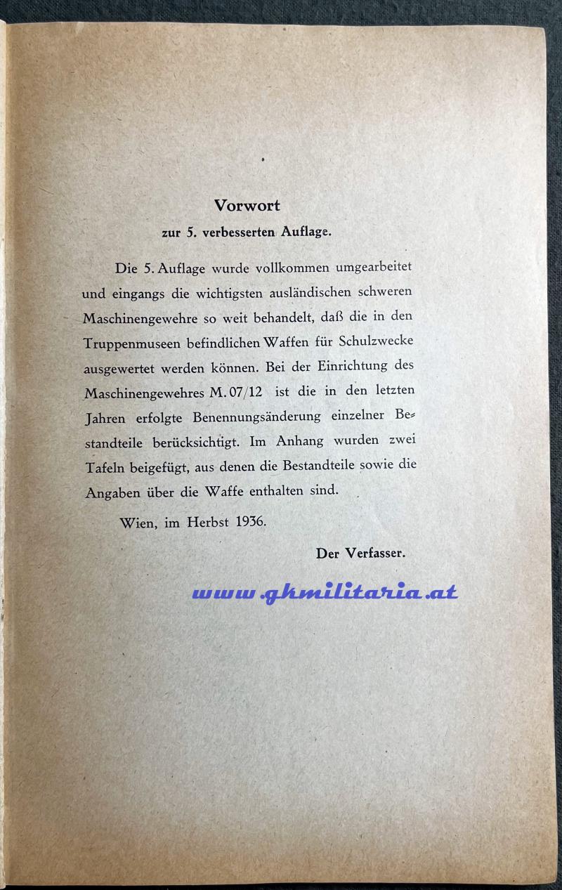Nachschlagbehelf 8mm M07/12 schweres Maschinengewehr Schwarzlose - Ausgabe 1936 - 1. Republik!
